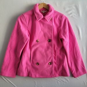 Lands End Kids Pea Coat Girls Medium 10-12 Pink Double Breasted Fleece Jacket  